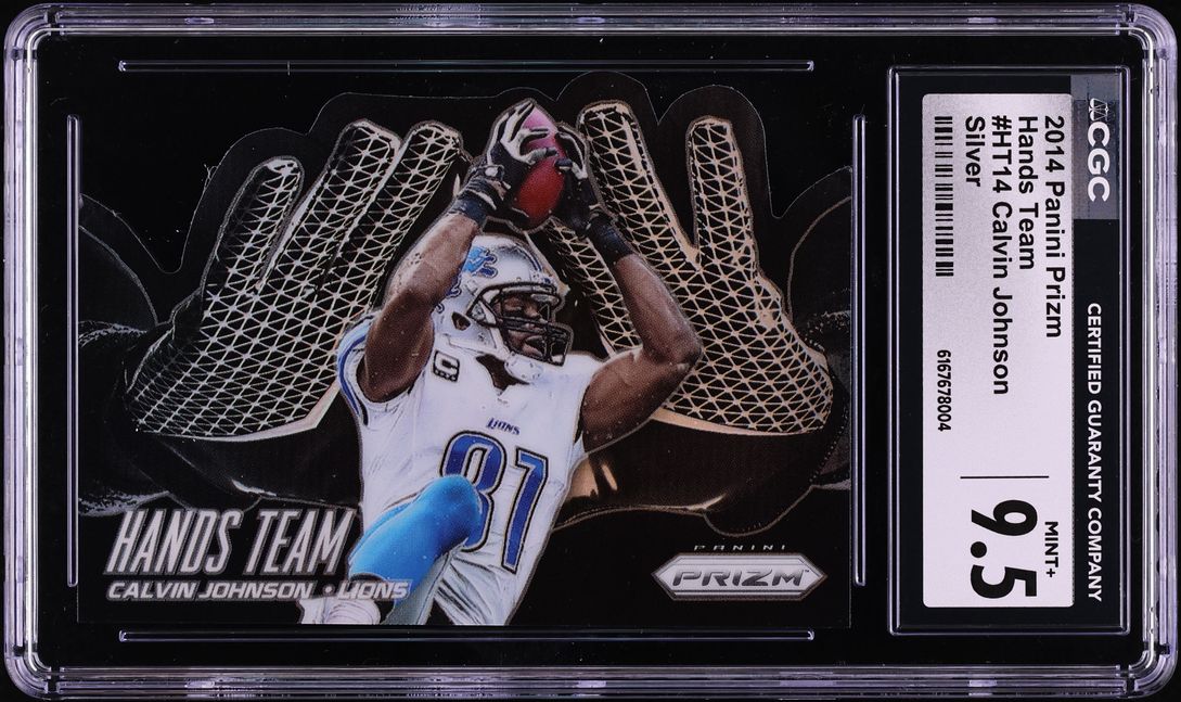 2014 Panini Prizm Hands Team Silver Die-Cut Calvin Johnson #HT14 CGC 9.5 MINT+