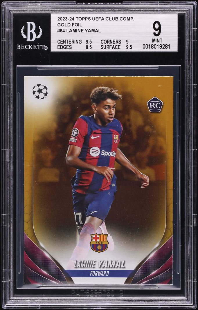 2023 Topps UEFA Gold Foil Lamine Yamal ROOKIE /50 #64 BGS 9 MINT