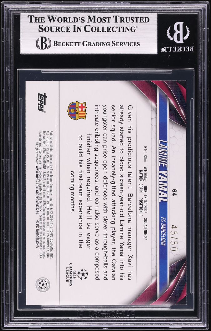 2023 Topps UEFA Gold Foil Lamine Yamal ROOKIE /50 #64 BGS 9 MINT
