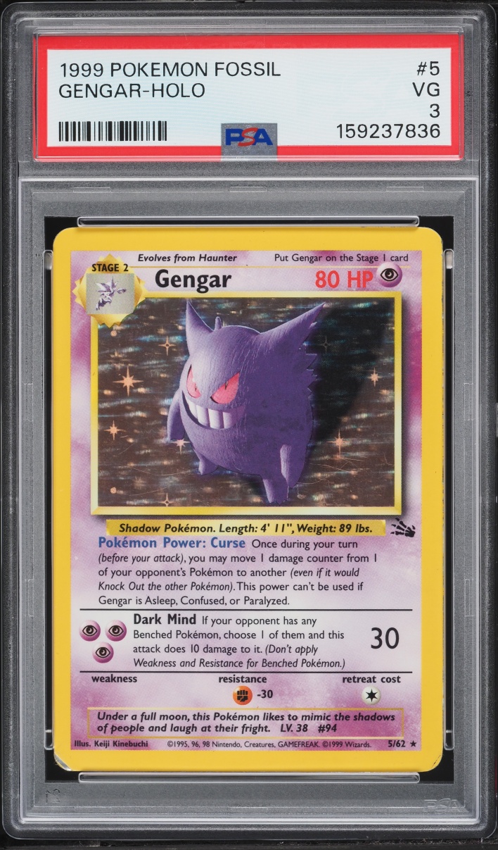 1999 Pokemon Fossil Holo Gengar #5 PSA 3 VG