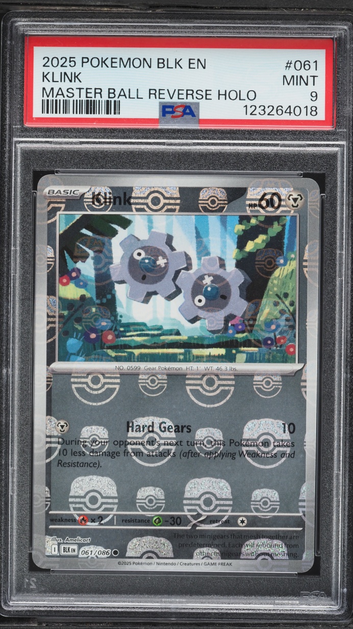 2025 Pokemon Scarlet & Violet Black Bolt Master Ball Reverse Holo Klink #061 PSA 9 MINT