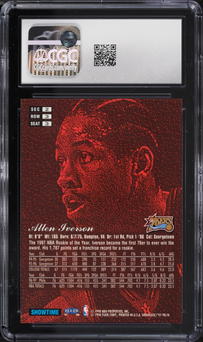 1997 Flair Showcase Row 3 Allen Iverson #3 CGC 9 MINT