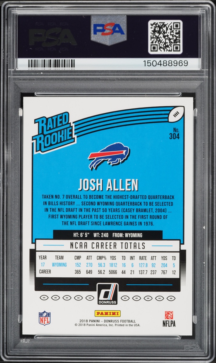 2018 Donruss Football Josh Allen ROOKIE #304 PSA 10 GEM MINT