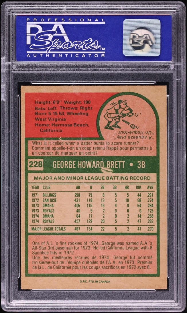 1975 O-Pee-Chee George Brett ROOKIE #228 PSA 7 NRMT