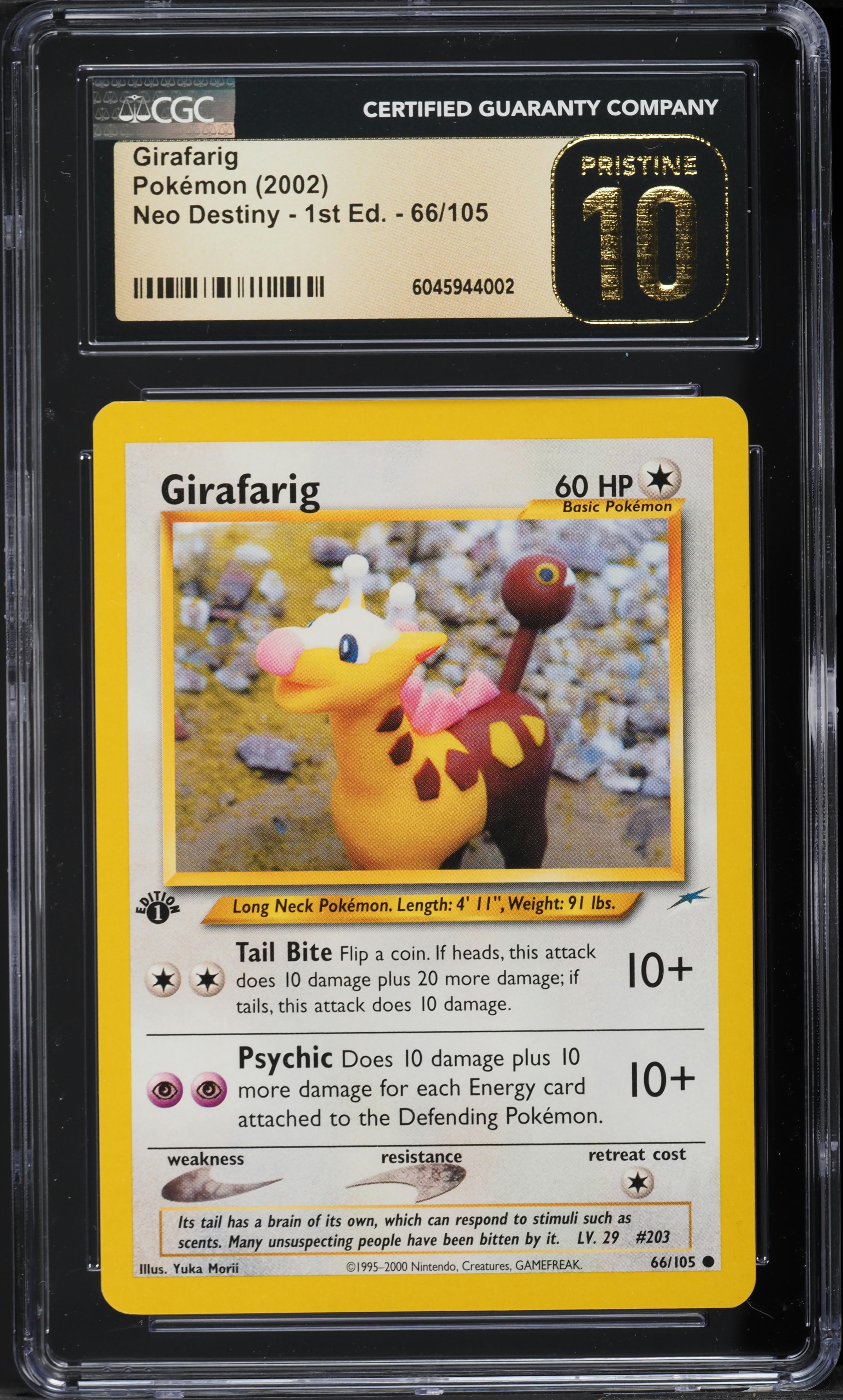 2002 Pokemon Neo Destiny 1st Edition Girafarig #66 CGC 10 PRISTINE
