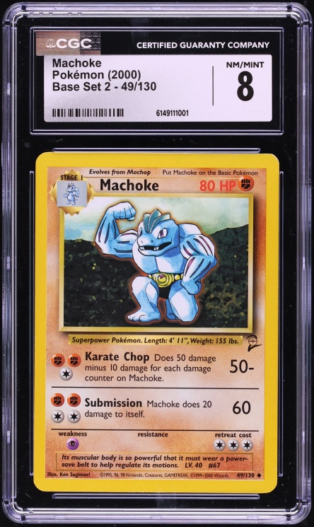 2000 Pokemon Base Set 2 Machoke #49 CGC 8 NM-MT