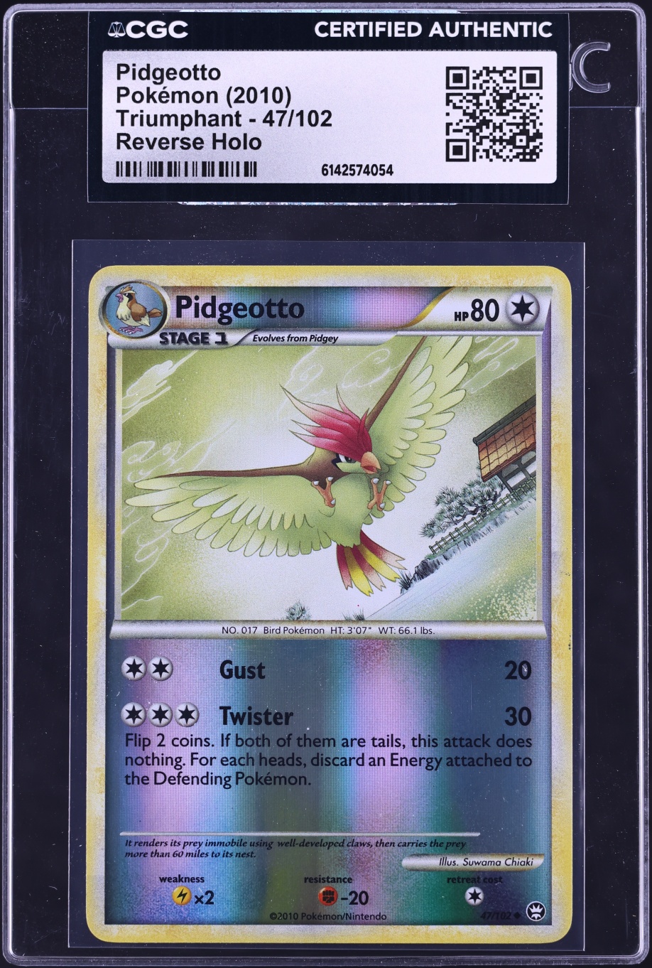 2010 Pokemon HeartGold & SoulSilver Triumphant Reverse Holo Pidgeotto #47 CGC AUTH