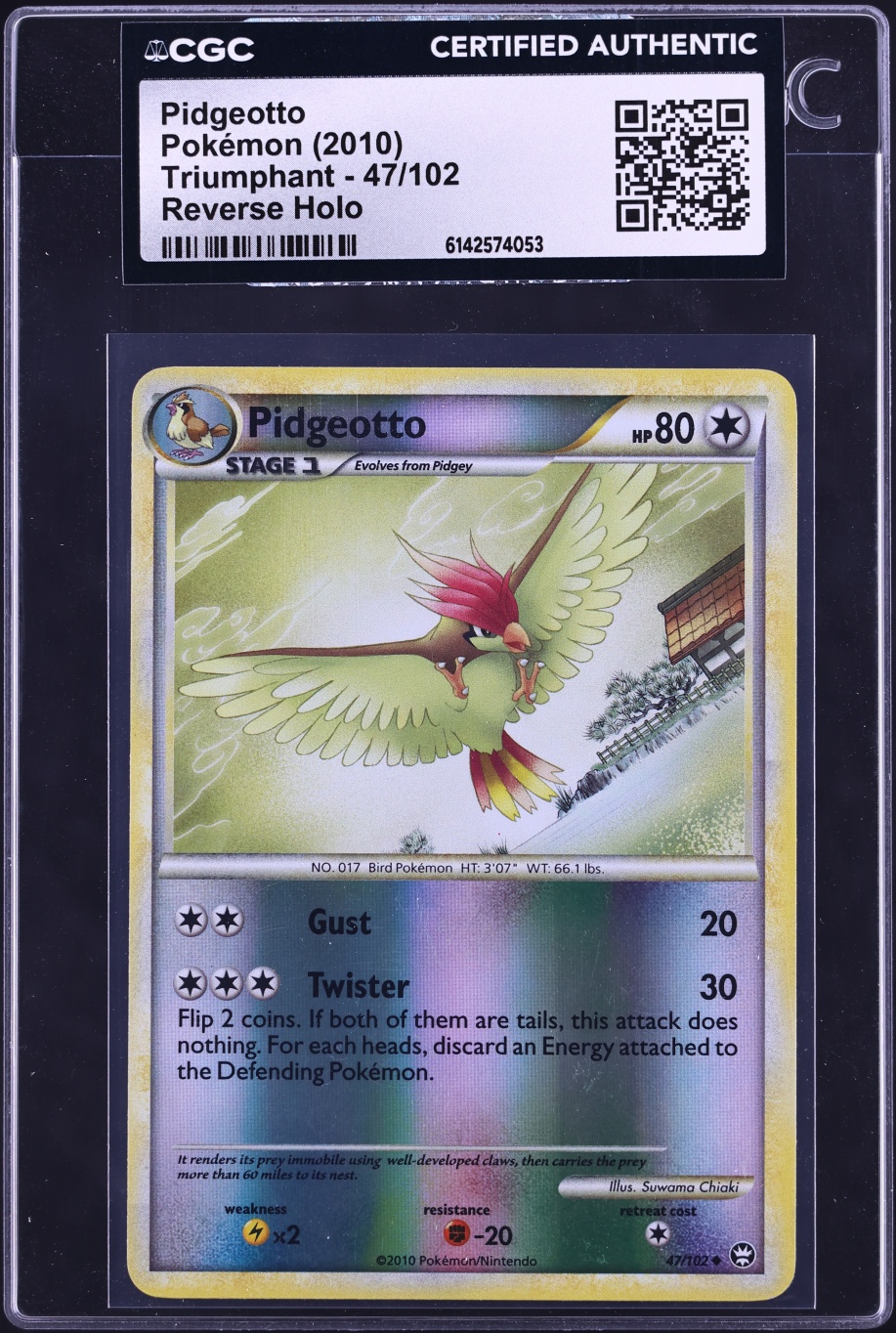 2010 Pokemon HeartGold & SoulSilver Triumphant Reverse Holo Pidgeotto #47 CGC AUTH