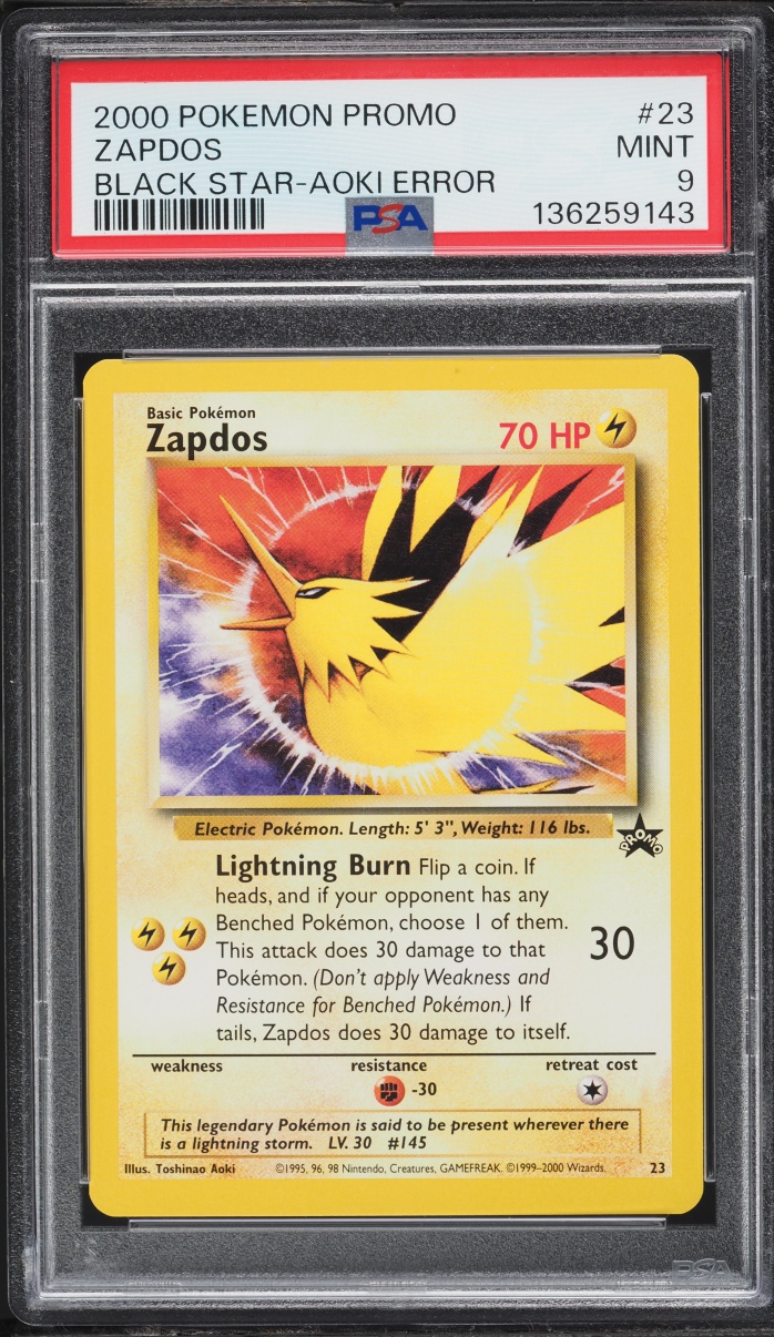 2000 Pokemon Black Star Promo Aoki Error Zapdos #23 PSA 9 MINT