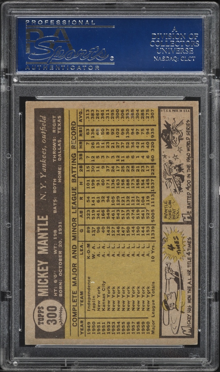 1961 Topps Mickey Mantle #300 PSA 6 EXMT