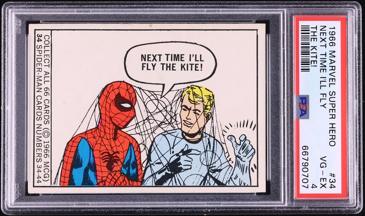 1966 Donruss Marvel Super Heroes Spider-Man Next Time I'll Fly The Kite! #34 PSA 4 VGEX