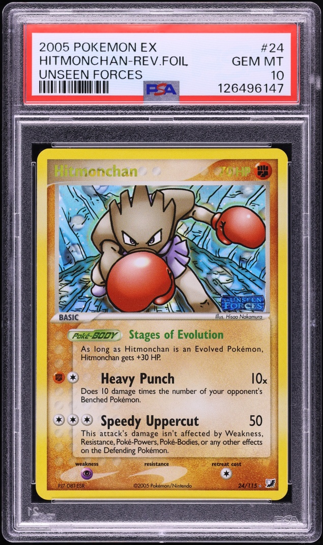 2005 Pokemon EX Unseen Forces Reverse Holo Hitmonchan #24 PSA 10 GEM MINT