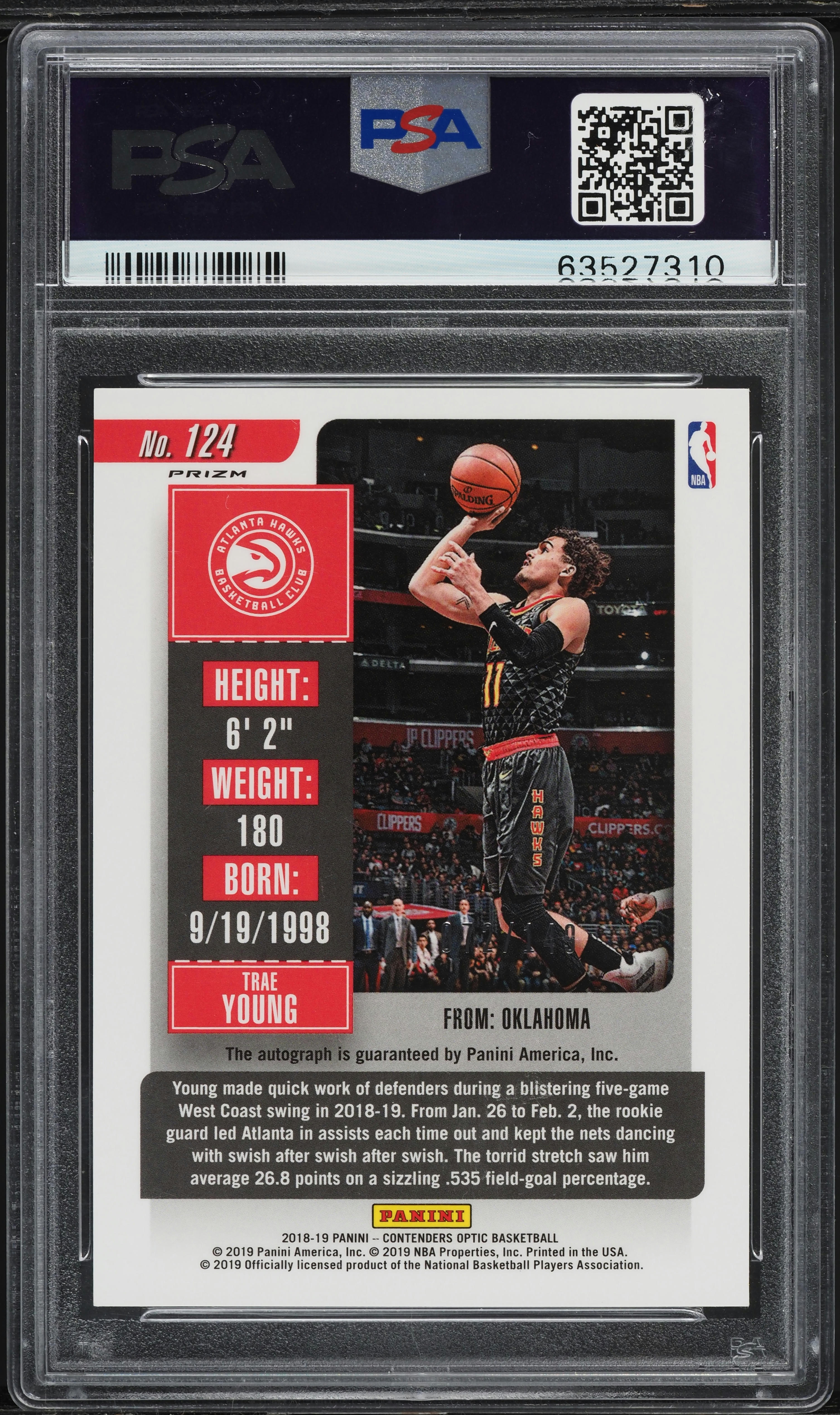 2018 Panini Contenders Optic Red Trae Young ROOKIE AUTO /149