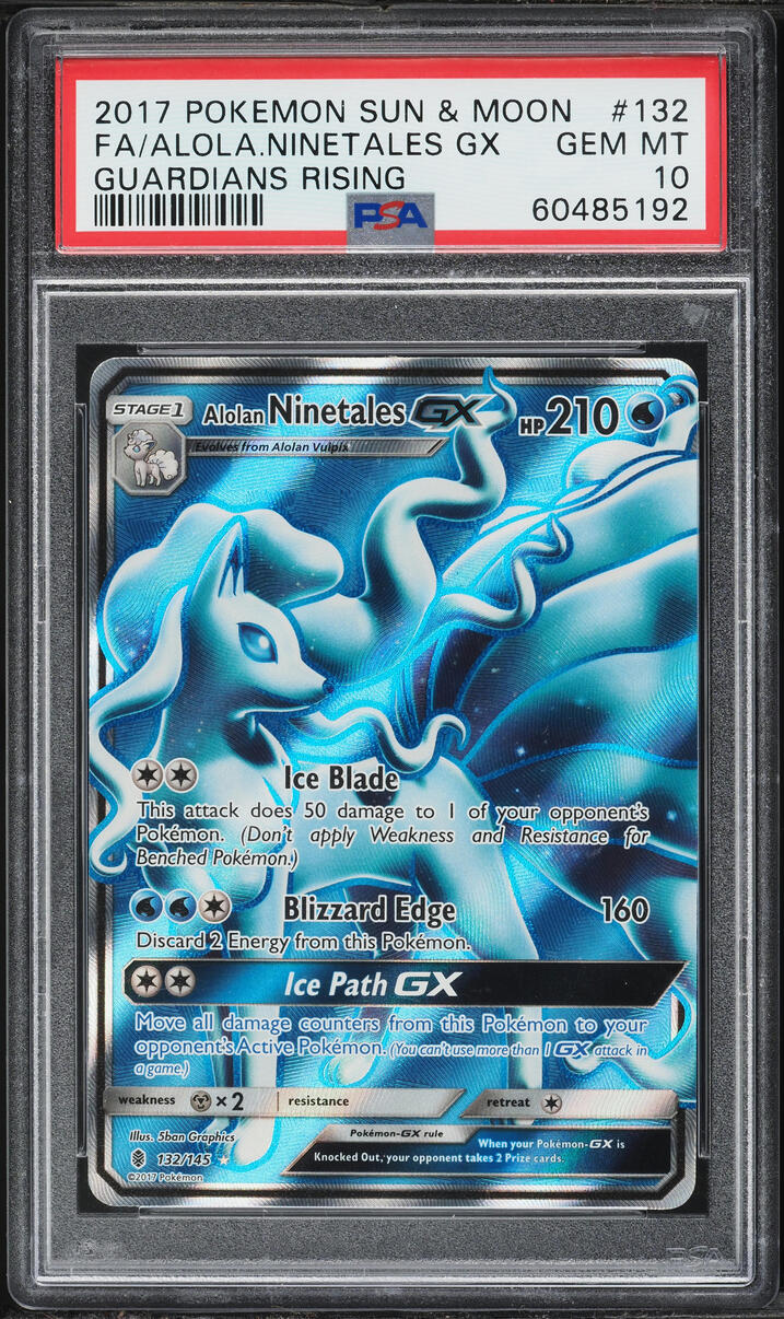 2017 Pokemon Sun & Moon Guardians Rising Full Art Alolan Ninetales GX #132 PSA 10 GEM MINT