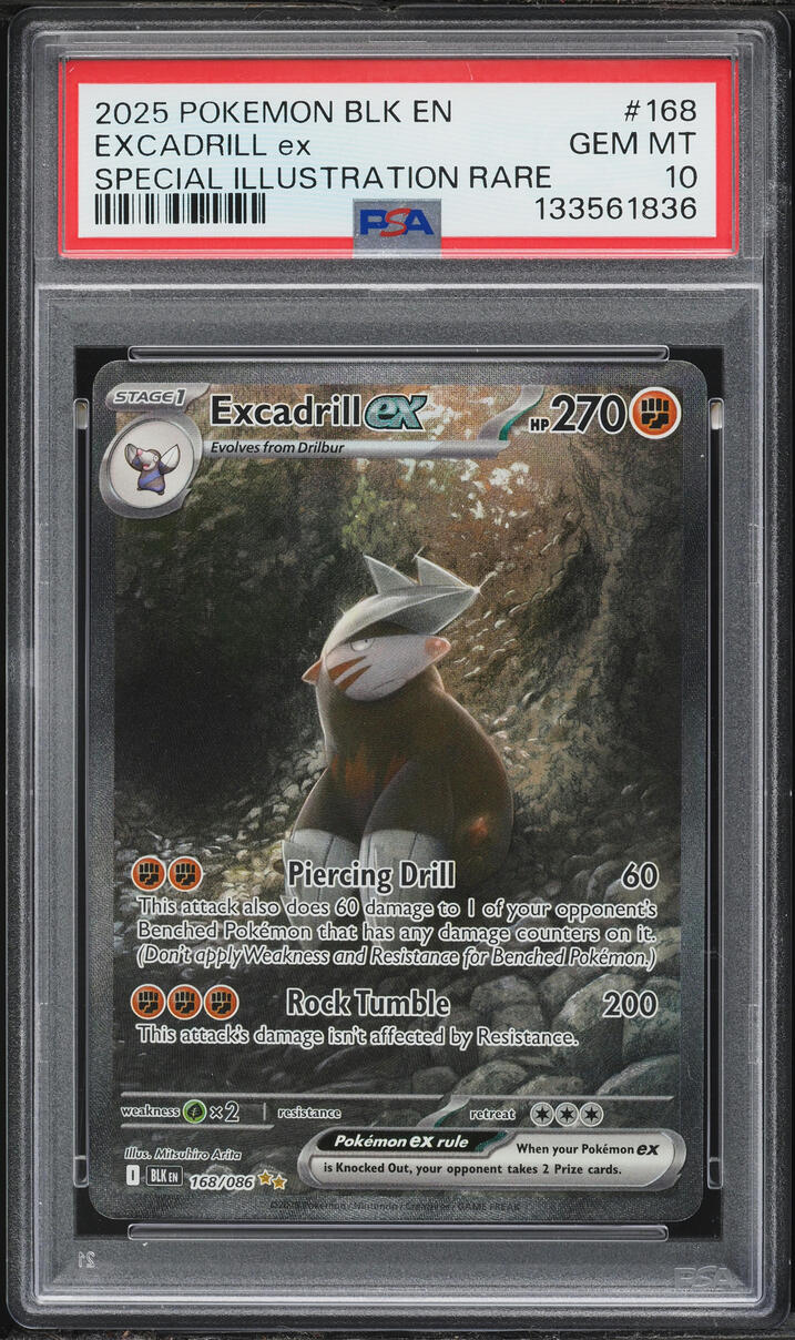2025 Pokemon Scarlet & Violet Black Bolt SIR Excadrill EX #168 PSA 10 GEM MINT
