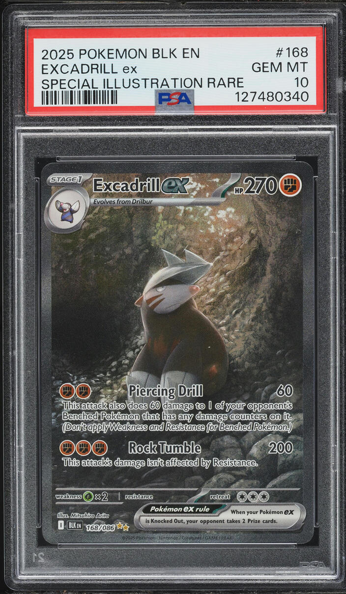 2025 Pokemon Scarlet & Violet Black Bolt SIR Excadrill EX #168 PSA 10 GEM MINT
