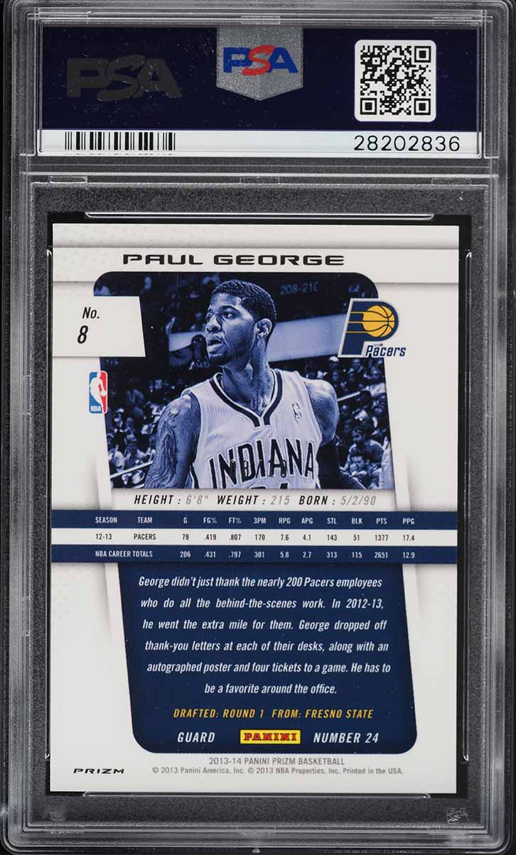 2013 Panini Prizm Gold Paul George /10 #8 PSA 10 GEM MINT