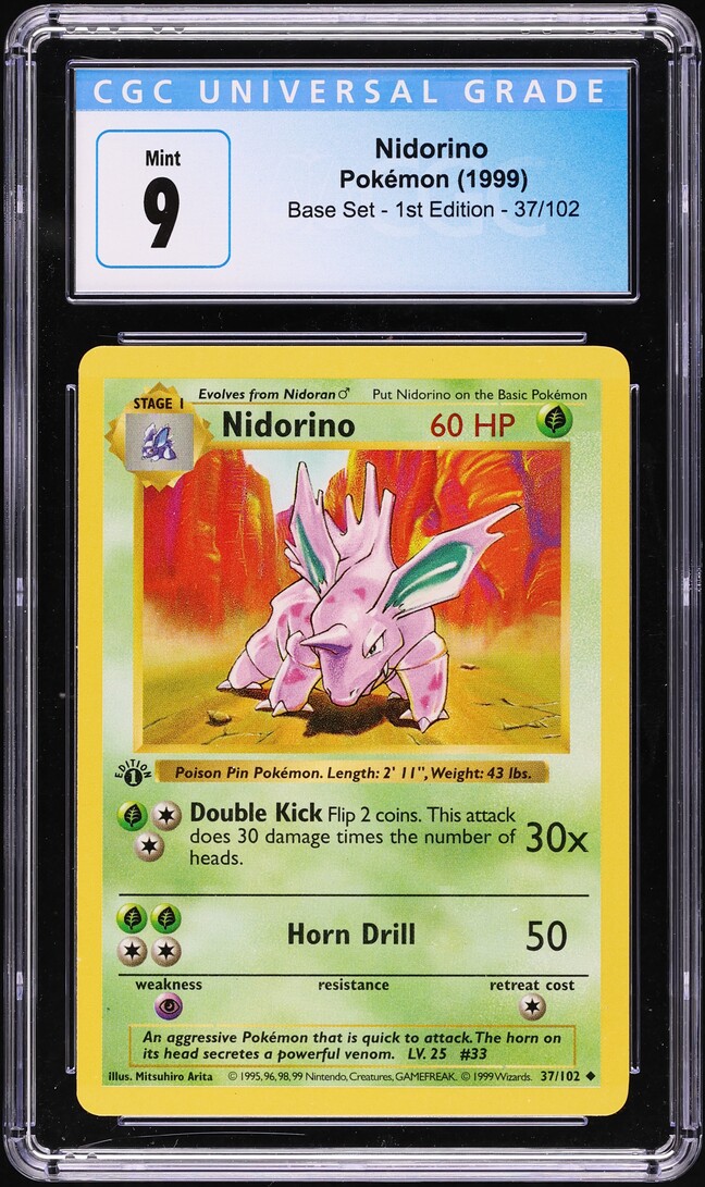 1999 Pokemon Base Set Shadowless 1st Edition Nidorino #37 CGC 9 MINT