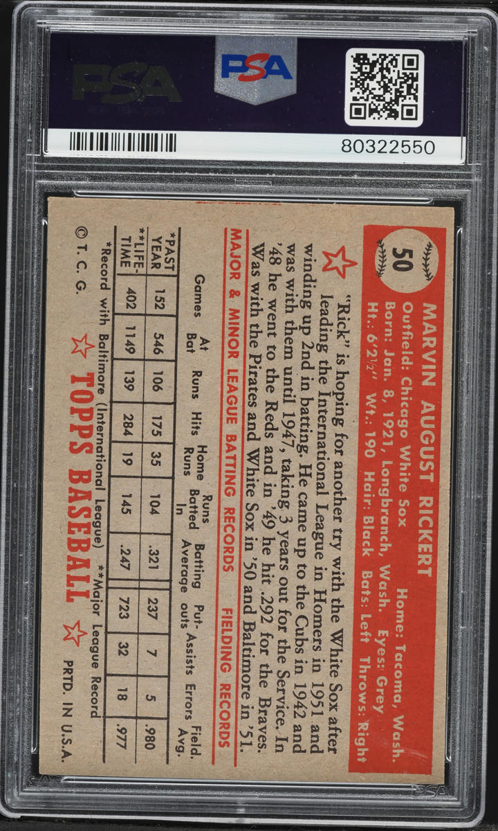 1952 Topps Marv Rickert #50 PSA 4 VGEX