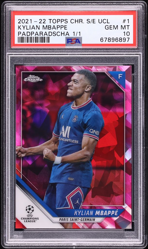 2021 Topps Chrome Sapphire Edition UEFA Padparadscha Kylian Mbappe 1/1 #1 PSA 10