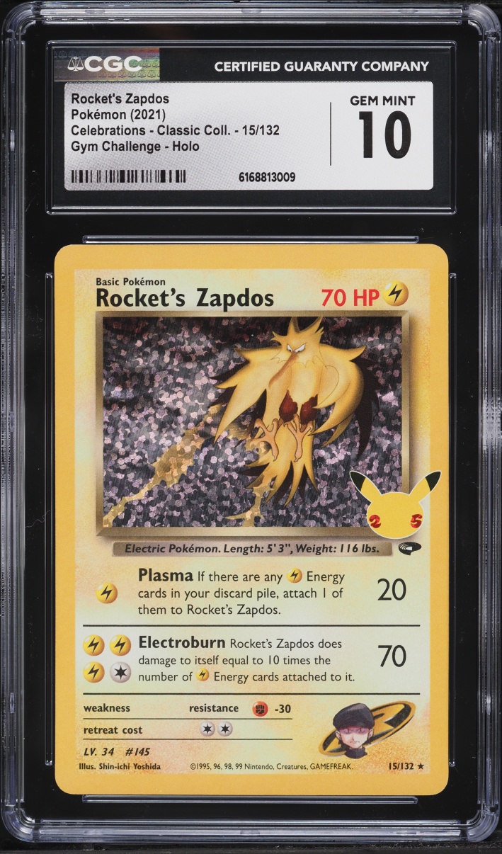 2021 Pokemon Sword & Shield Celebrations Classic Holo Rocket's Zapdos #15 CGC 10 GEM MINT