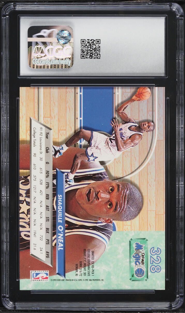 1992 Ultra Basketball Shaquille O'Neal ROOKIE #328 CGC 9.5 MINT+