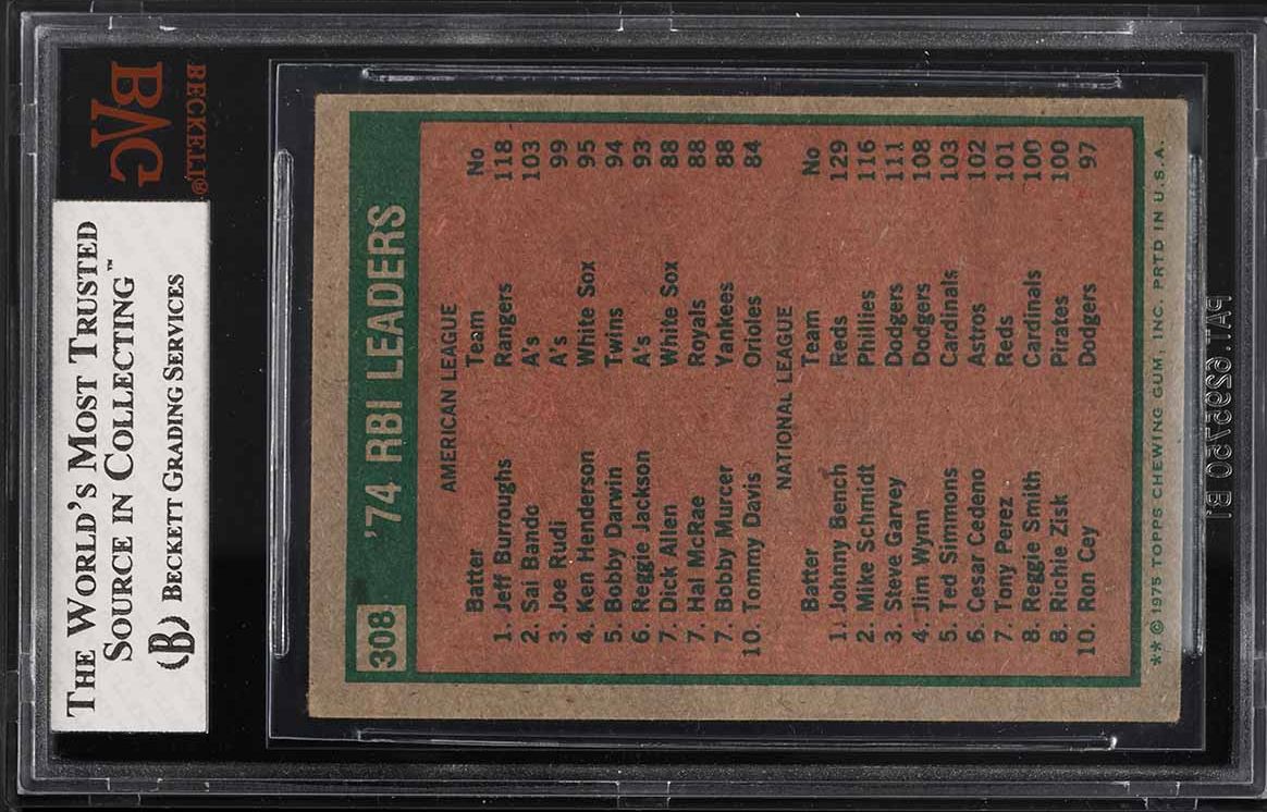 1975 Topps Jeff Burroughs & Johnny Bench RBI LDRS #308 BVG 4 VGEX