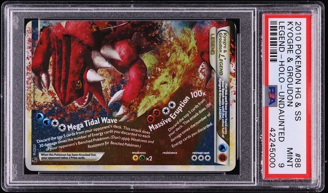 2010 Pokemon HeartGold & SoulSilver Undaunted Holo Kyogre & Groudon Legend #88 PSA 9 MINT