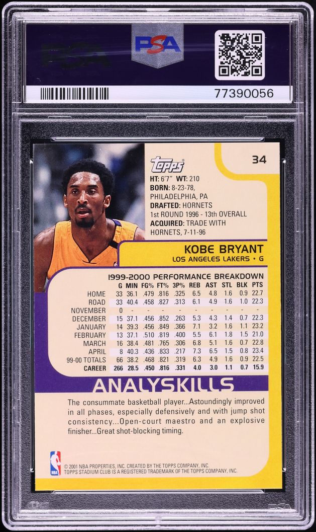 2000 Stadium Club Basketball Kobe Bryant #34 PSA 10 GEM MINT