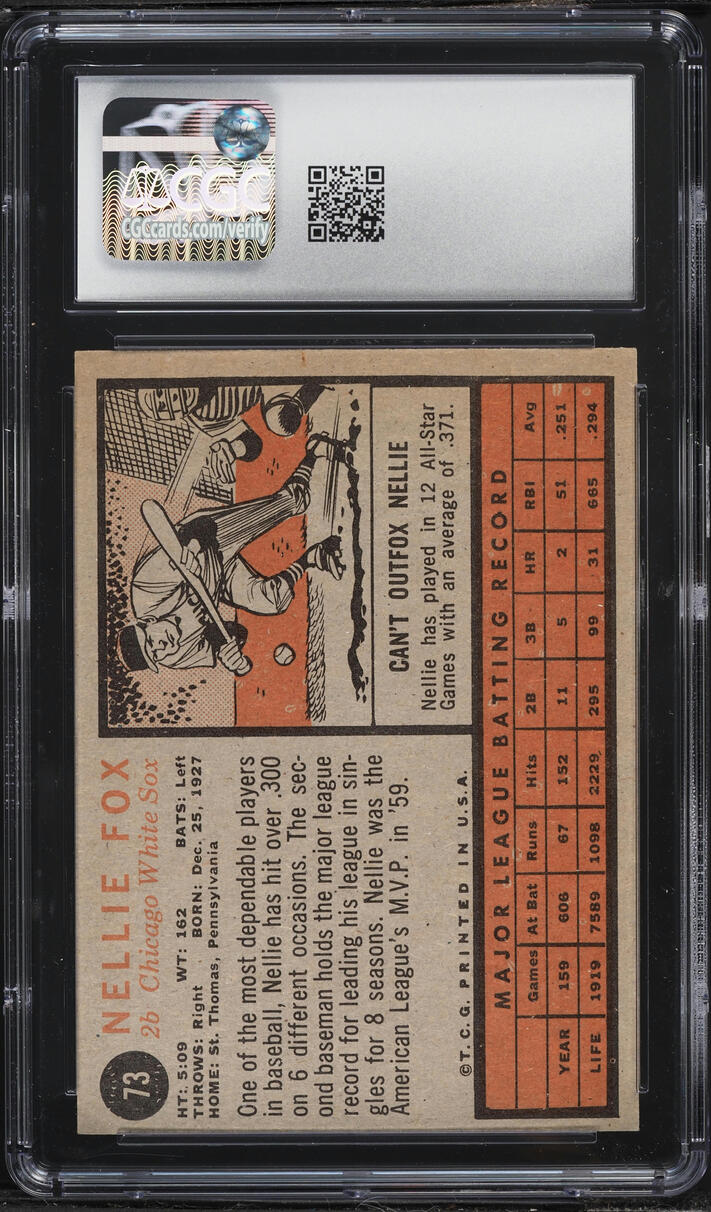1962 Topps Nellie Fox #73 CGC 6 EXMT