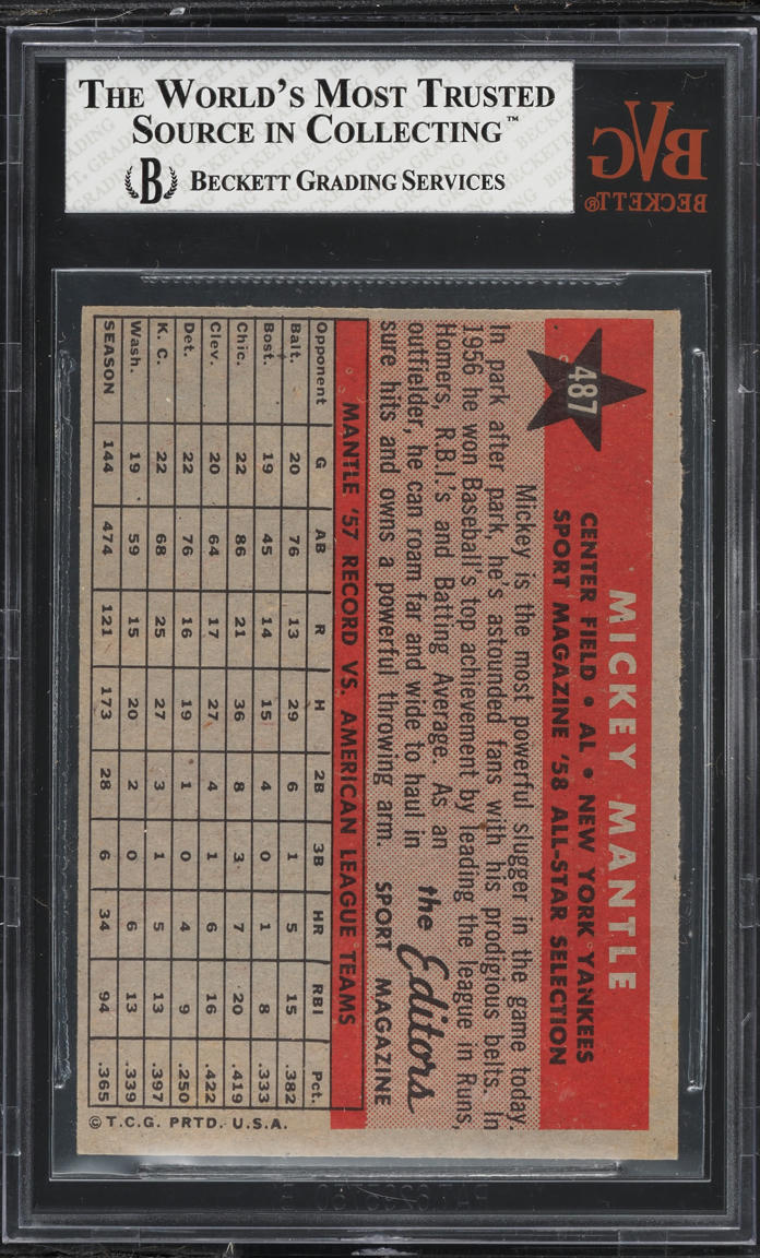 1958 Topps Mickey Mantle ALL-STAR #487 BVG 8 NM-MT