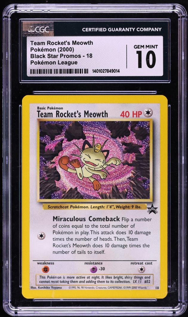 2000 Pokemon League Black Star Promo Team Rocket's Meowth #18 CGC 10 GEM MINT
