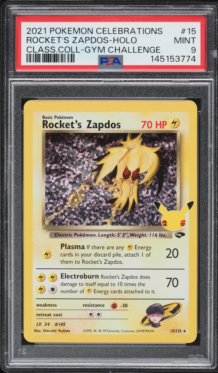 2021 Pokemon Sword & Shield Celebrations Classic Holo Rocket's Zapdos #15 PSA 9 MINT
