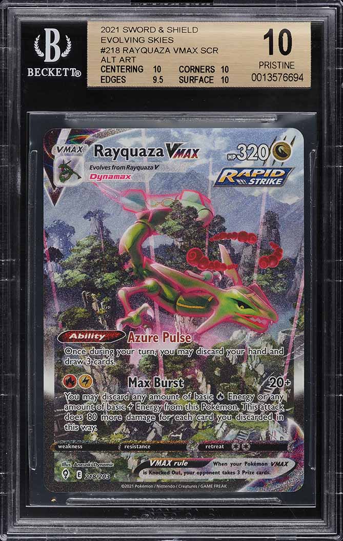 2021 Pokemon Sword & Shield Evolving Skies Alt Art Rayquaza VMAX #218 BGS 10 PRISTINE