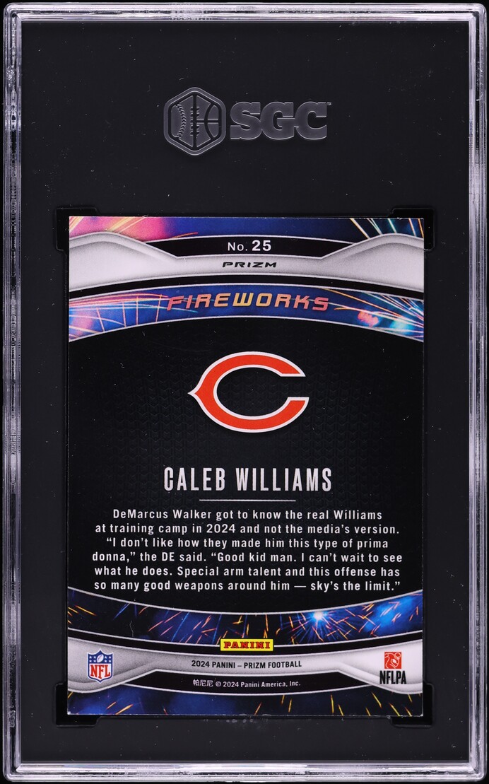 2024 Panini Prizm Fireworks Green Ice Caleb Williams ROOKIE #25 SGC 10 GEM MINT