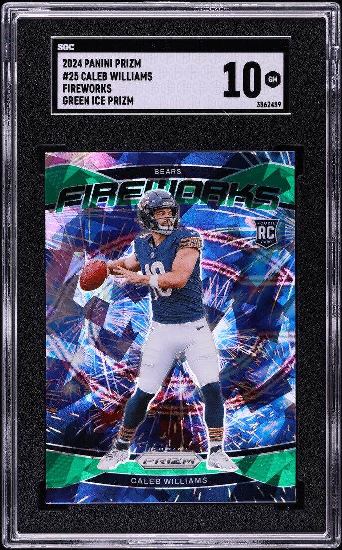 2024 Panini Prizm Fireworks Green Ice Caleb Williams ROOKIE #25 SGC 10 GEM MINT