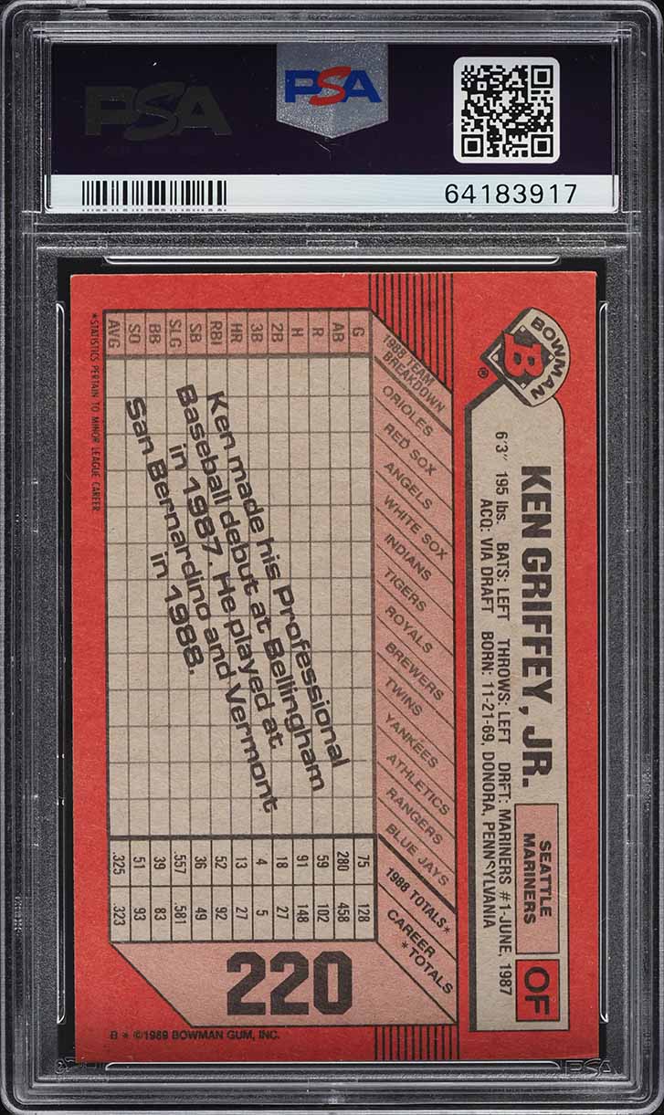 1989 Bowman Ken Griffey Jr. ROOKIE #220 PSA 5 EX
