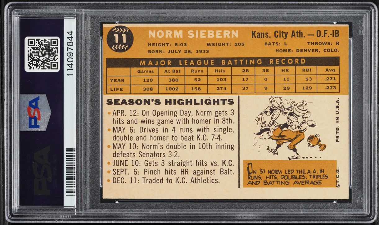 1960 Topps Norm Siebern #11 PSA 7 NRMT