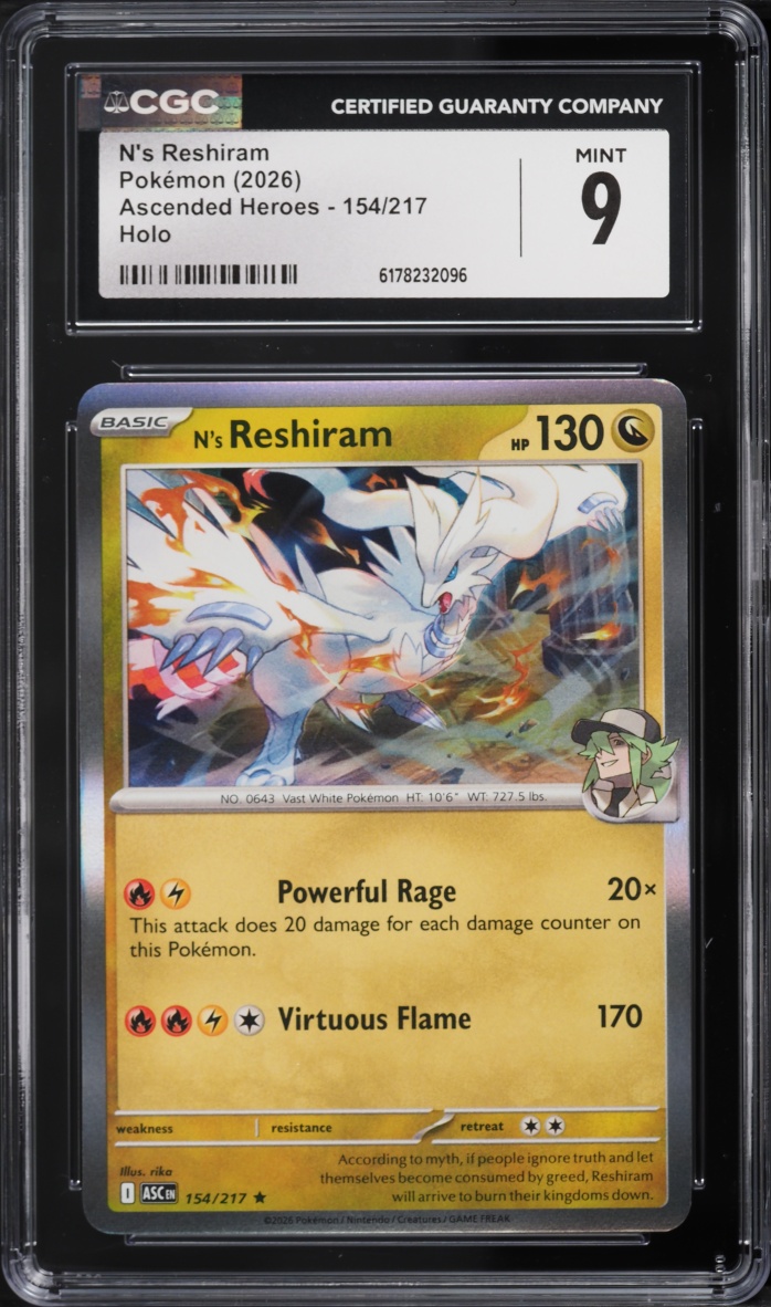 2026 Pokemon Mega Evolution Ascended Heroes Holo N's Reshiram #154 CGC 9 MINT