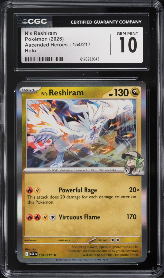 2026 Pokemon Mega Evolution Ascended Heroes Holo N's Reshiram #154 CGC 10 GEM MINT