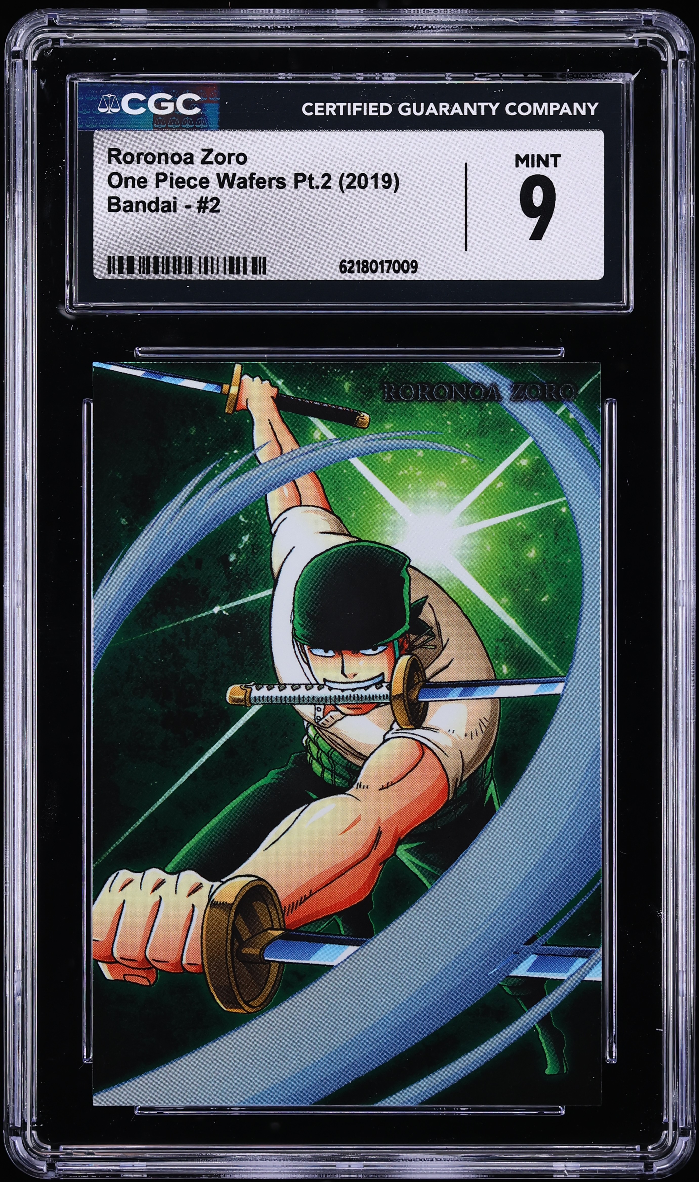 2019 Bandai One Piece Wafers Pt.2 Roronoa Zoro #2 CGC 9 MINT