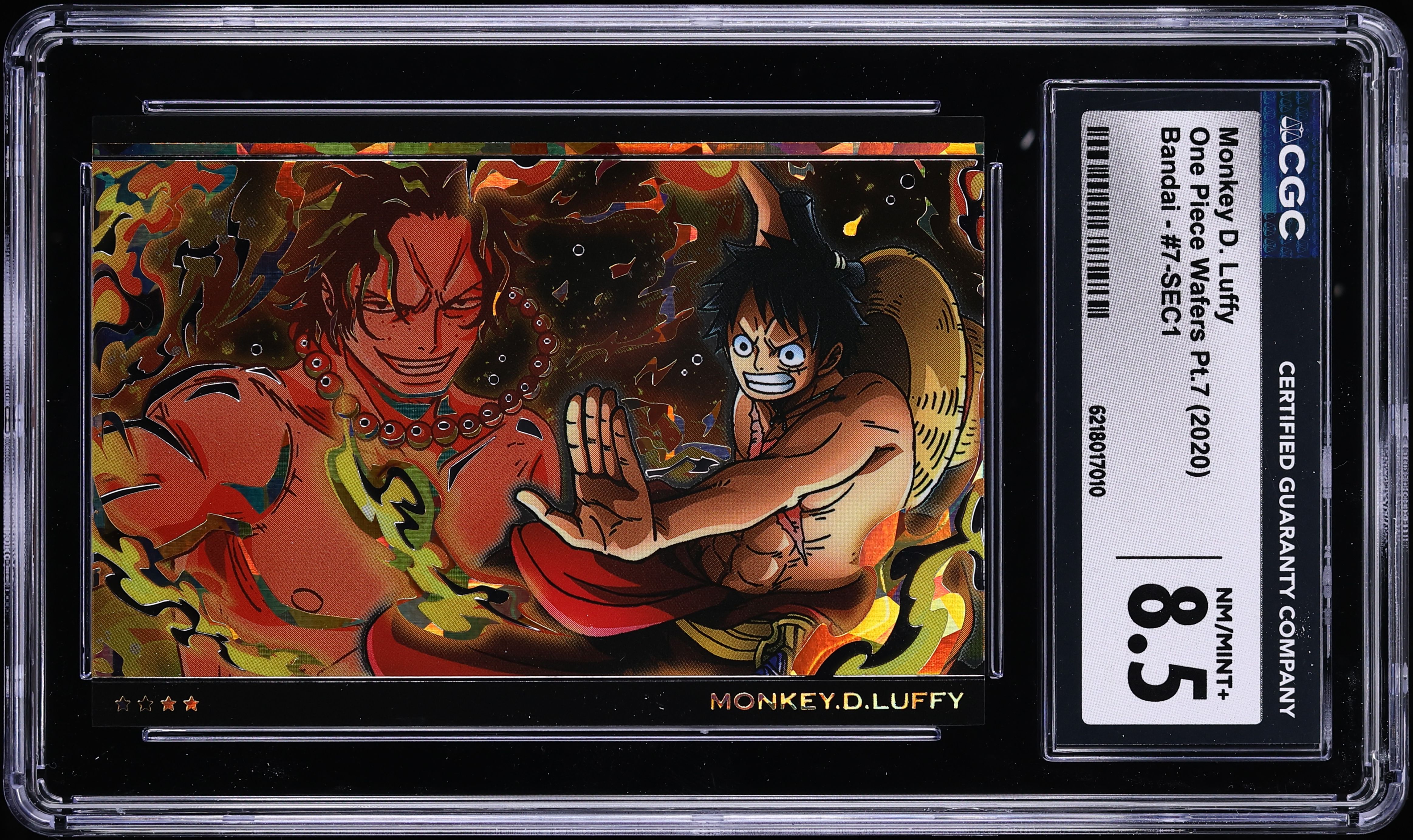 2020 Bandai One Piece Wafers Pt.7 Monkey D. Luffy #7-SEC1 CGC 8.5 NM-MT+
