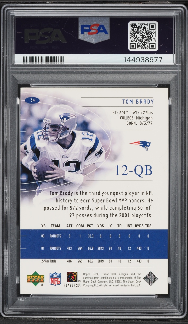 2002 Upper Deck Honor Roll Tom Brady #34 PSA 8.5 NM-MT+