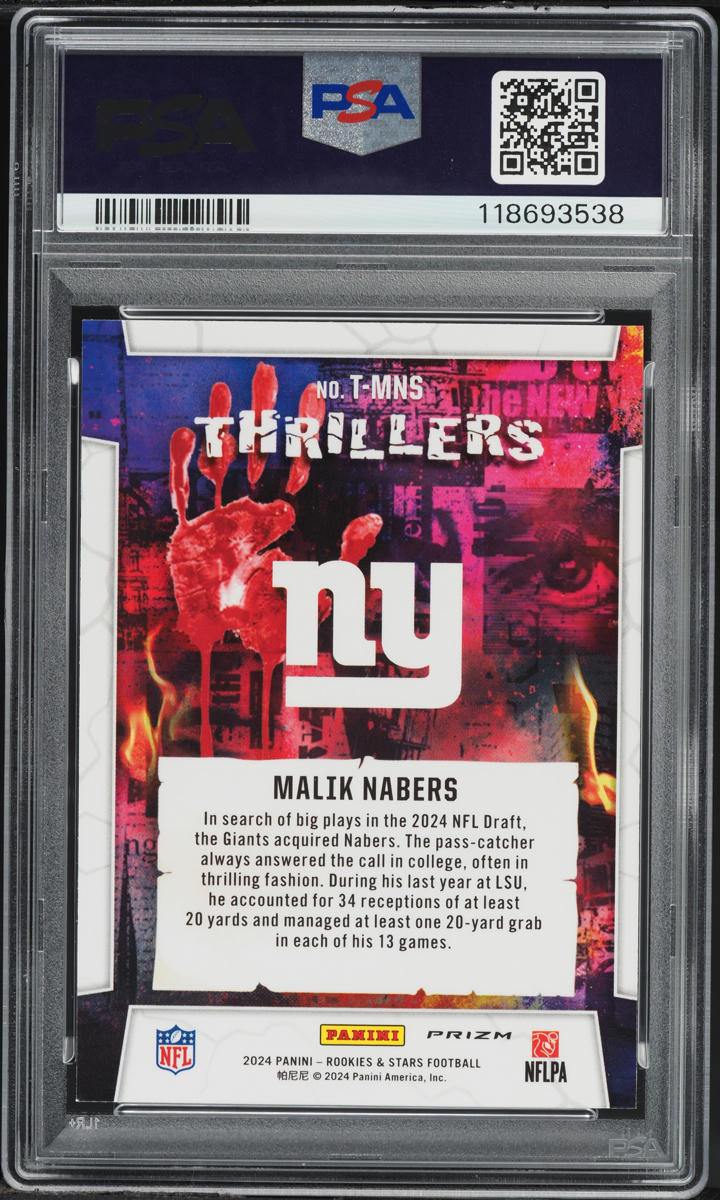 2024 Panini Rookies & Stars Thrillers Red Plaid Malik Nabers ROOKIE #TMNS PSA 9