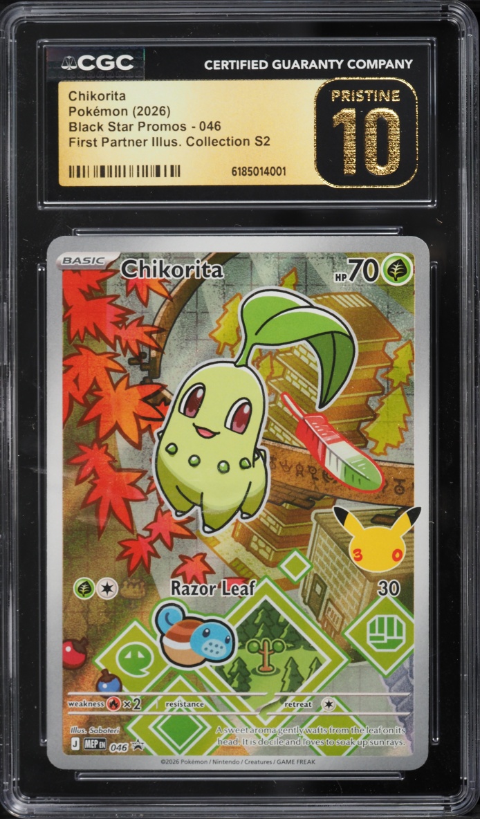 2026 Pokemon Mega Promo First Partner Illustration S2 Full Art Chikorita #46 CGC 10 PRISTINE