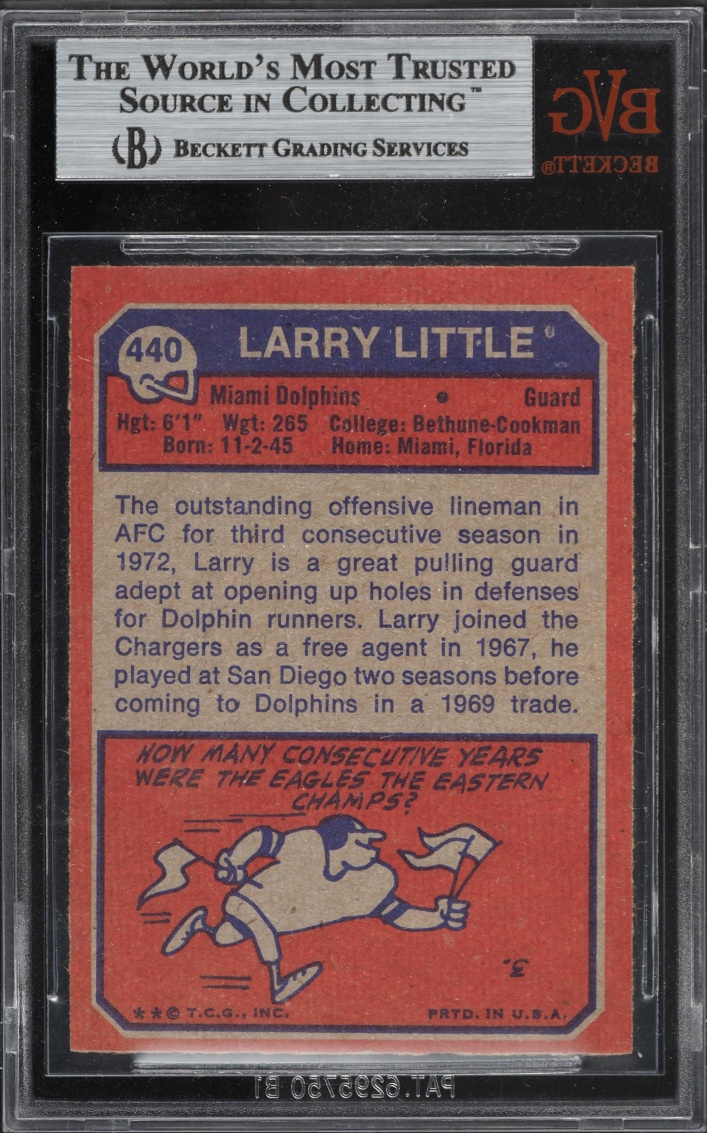 1973 Topps Football Larry Little #440 BVG 8.5 NM-MT+