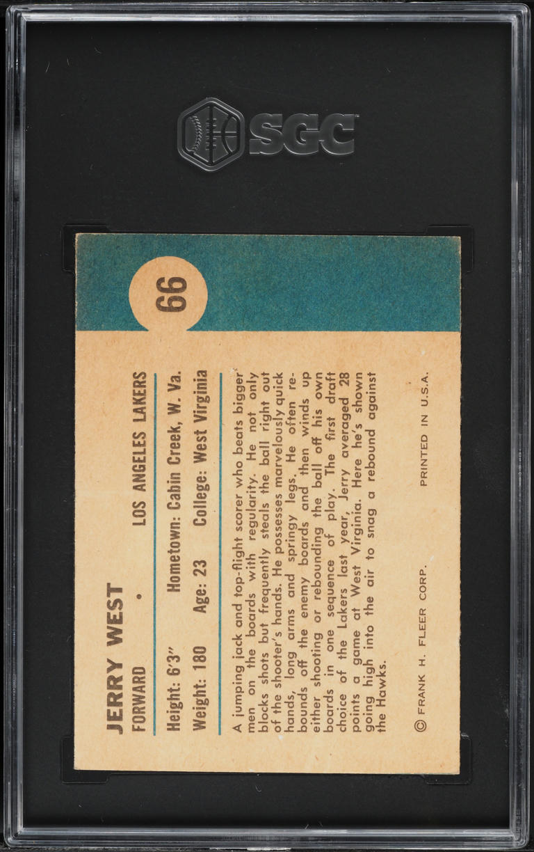 1961 Fleer Basketball Jerry West ROOKIE, IN ACTION #66 SGC AUTH