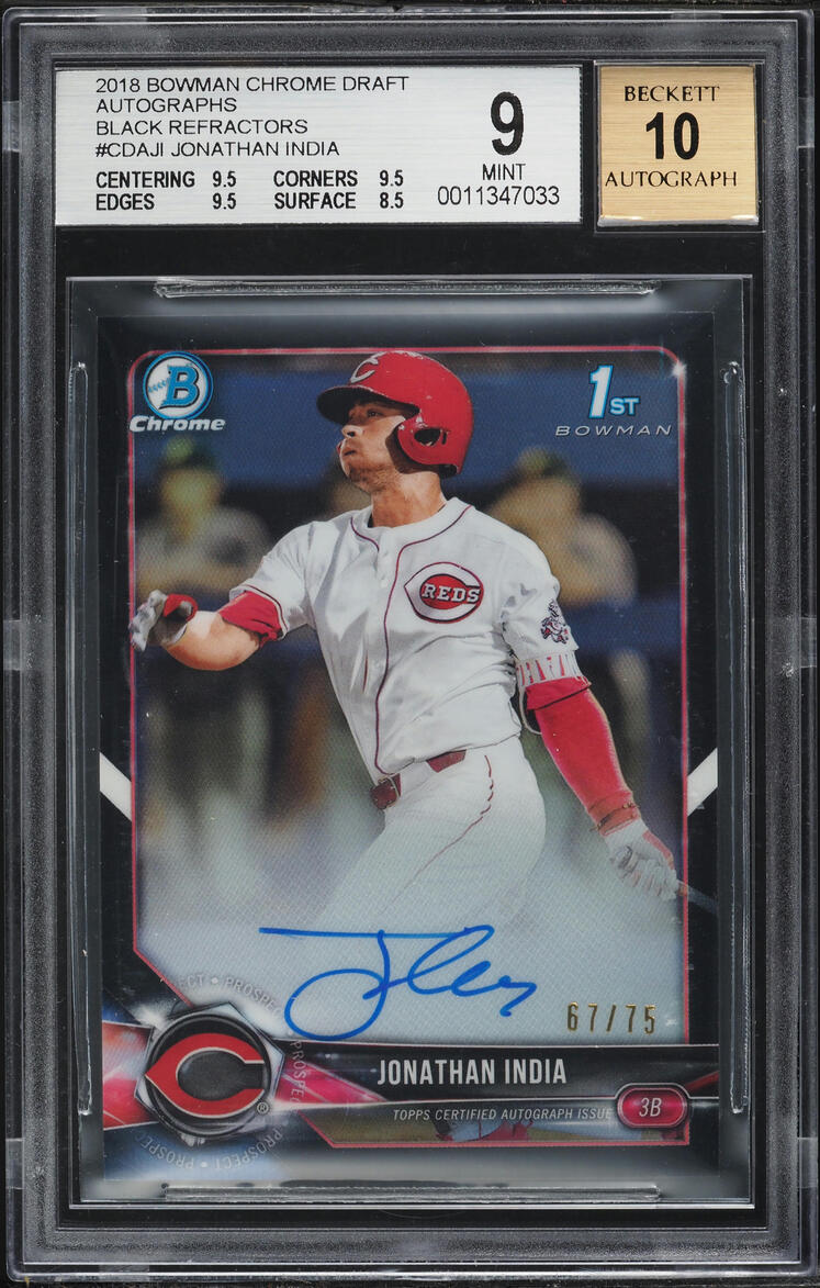 2018 Bowman Chrome Black Refractor Jonathan India PROSPECT AUTO /75 #CDA-JI BGS 9 MINT