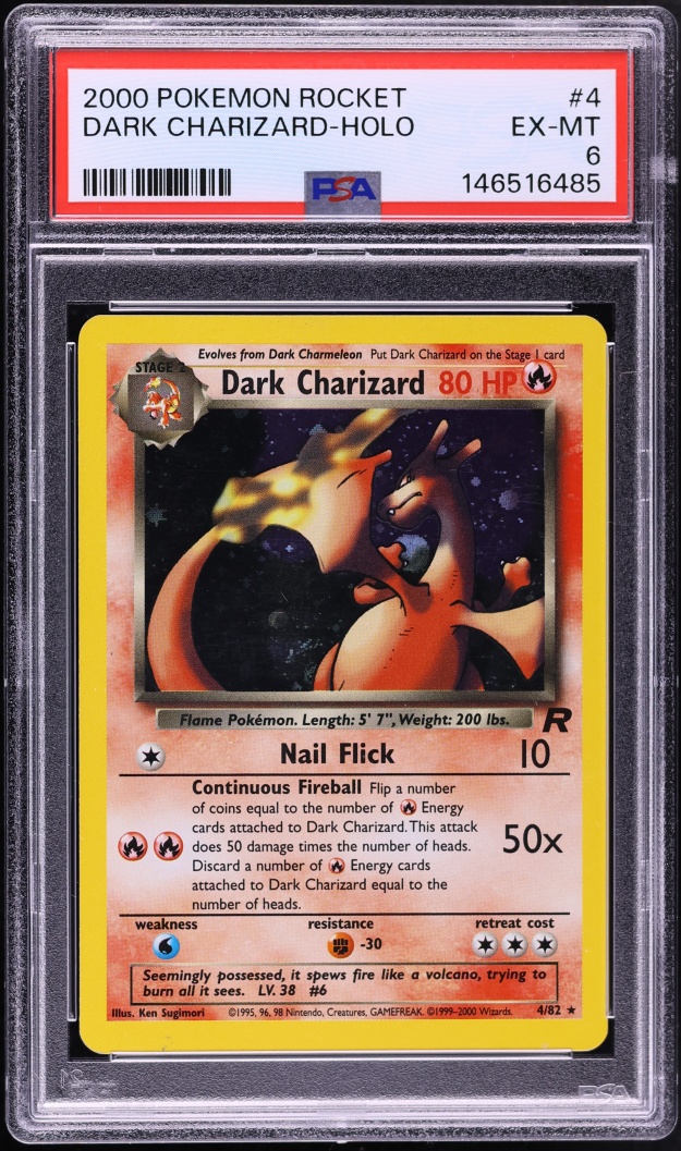 2000 Pokemon Team Rocket Holo Dark Charizard #4 PSA 6 EXMT