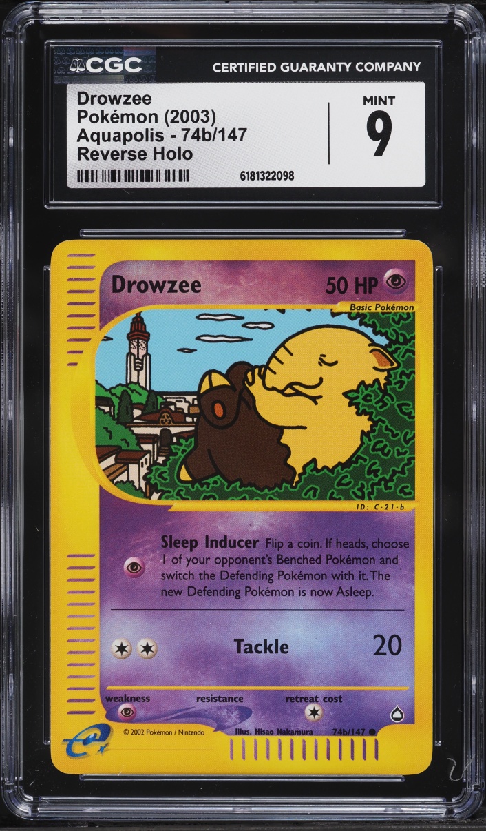 2003 Pokemon Aquapolis Reverse Holo Drowzee #74b CGC 9 MINT